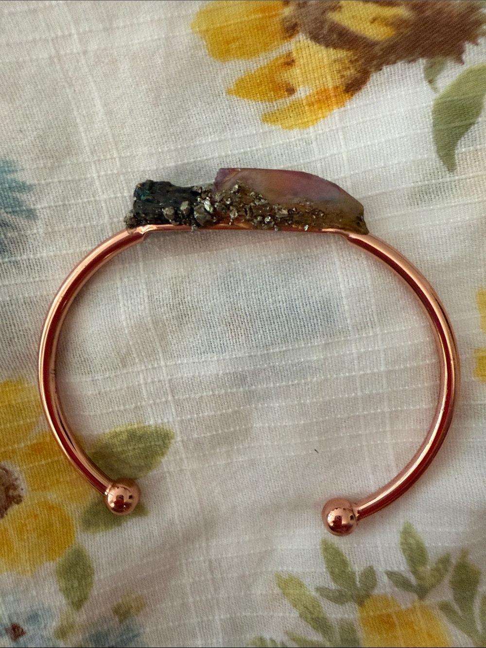 Rosegold Black Rainbow Quartz & Pink Aura Quartz Raw Stone Bracelet